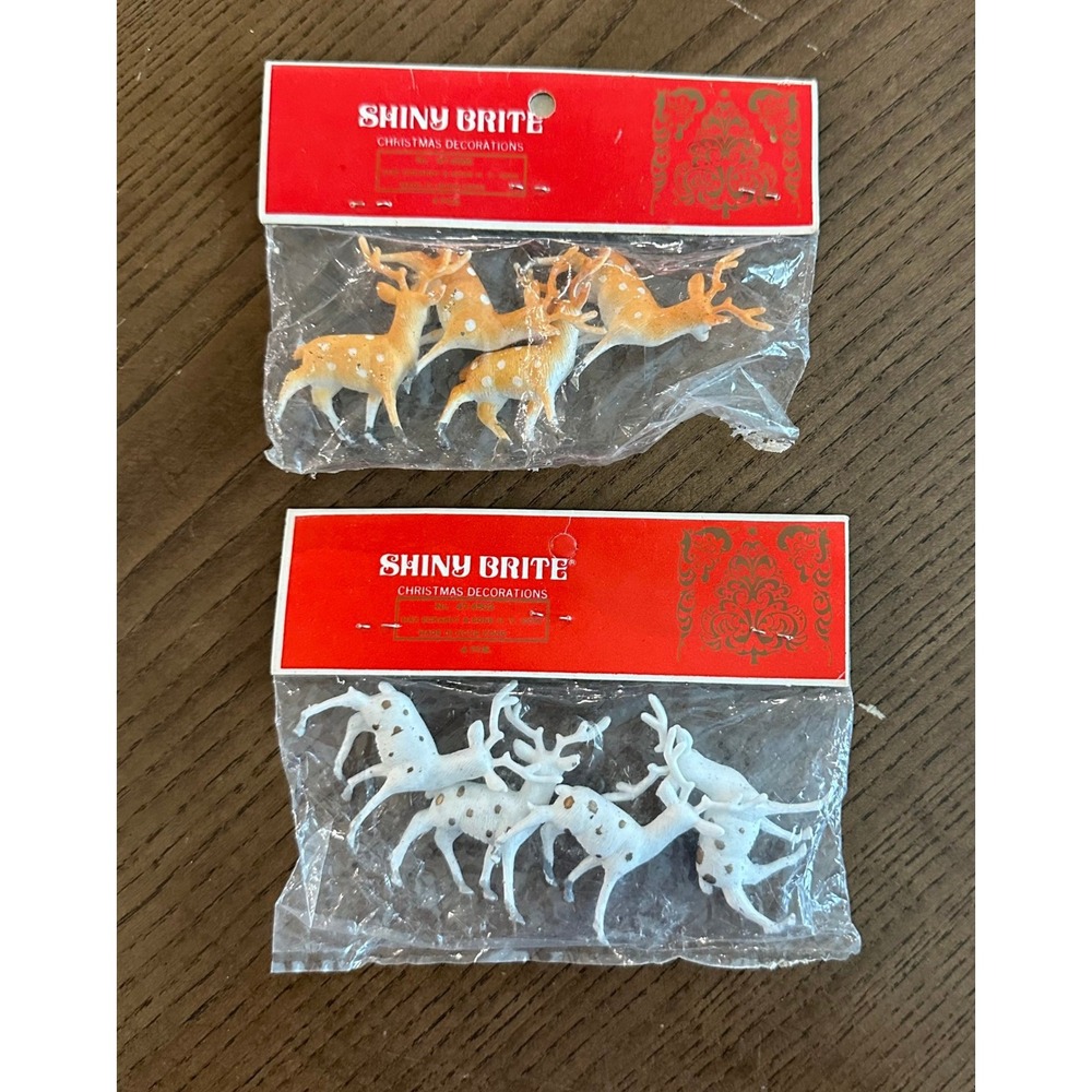 Vtg 60s Shiny Brite Mini Reindeer Deer Made In Hong Kong Original Packaging NOS